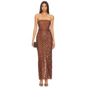 Camila Coelho Cartagena Maxi Dress in Caramel XXSmall New Womens Sequin Gown